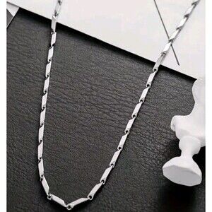 3MM Men's Stainless Steel Melon Seed Rhombus Bar Chain Necklace 18, 20, 24"